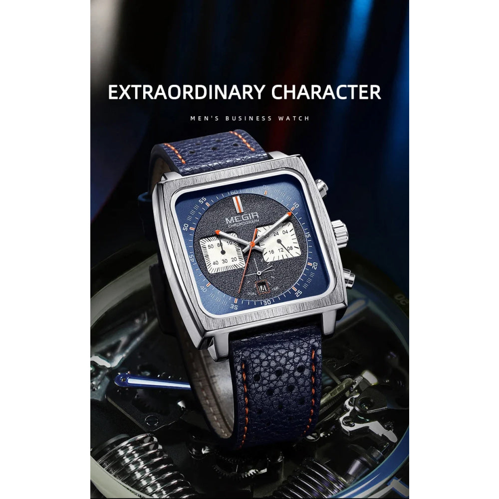 MEGIR 2182 Luxury Fashion Sports Chronograph Multi-Functional Military Leather Date Wristwatches for Men Relogio Masculino
