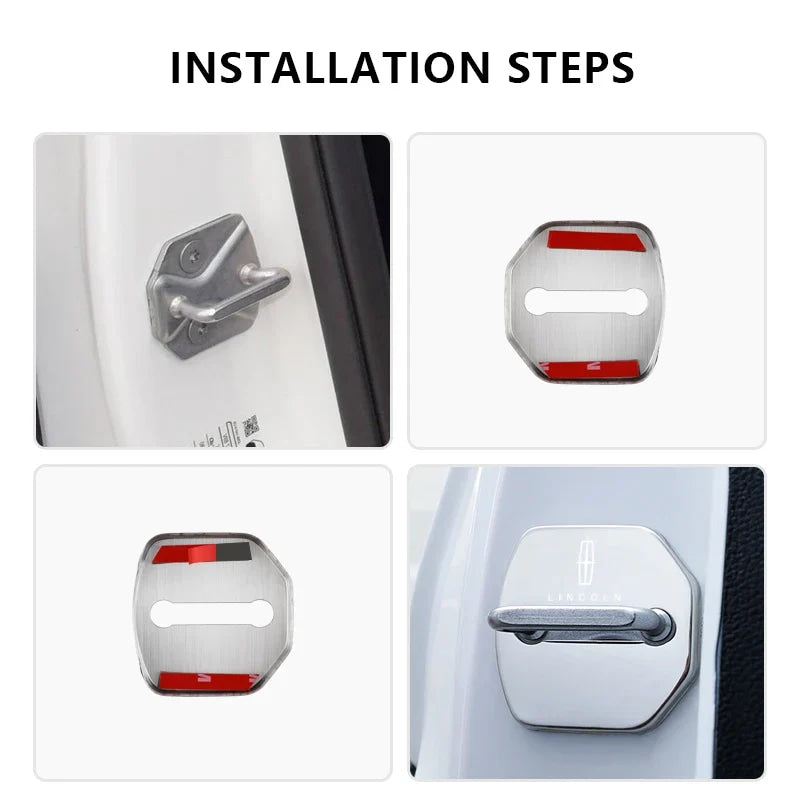 4PCS Car Door Lock Cover Stainless Steel Protection Accessories For Lincoln Continental MKZ Town-car Navigator MKX Energy Zephyr