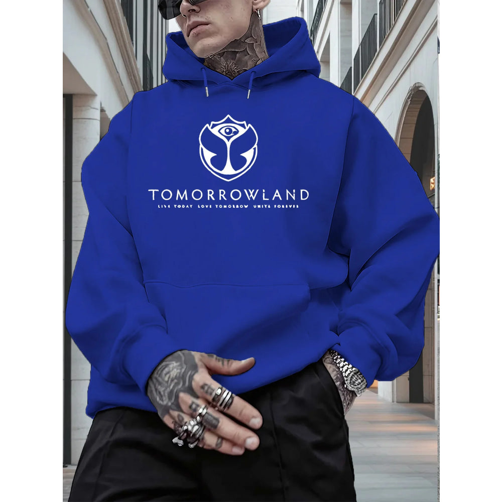 2025Men'S Hoodie with "TOMORROWLAND" Graphic - Casual Pullover Sweatshirt Long Sleeve Regular Fit Fall/Winter Casual Wear Hoodie