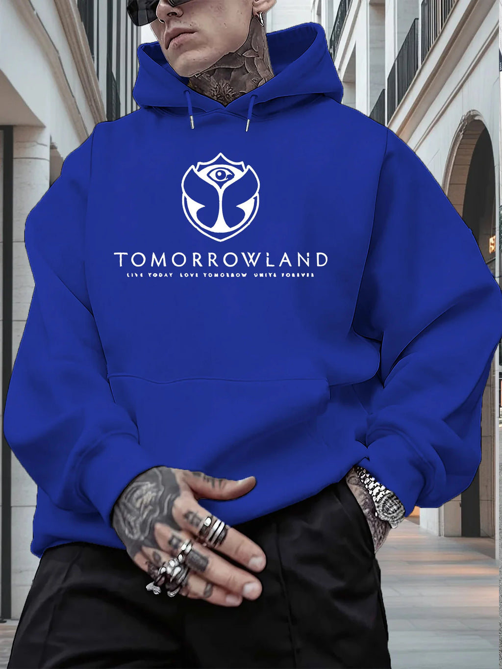 2025Men'S Hoodie with "TOMORROWLAND" Graphic - Casual Pullover Sweatshirt Long Sleeve Regular Fit Fall/Winter Casual Wear Hoodie