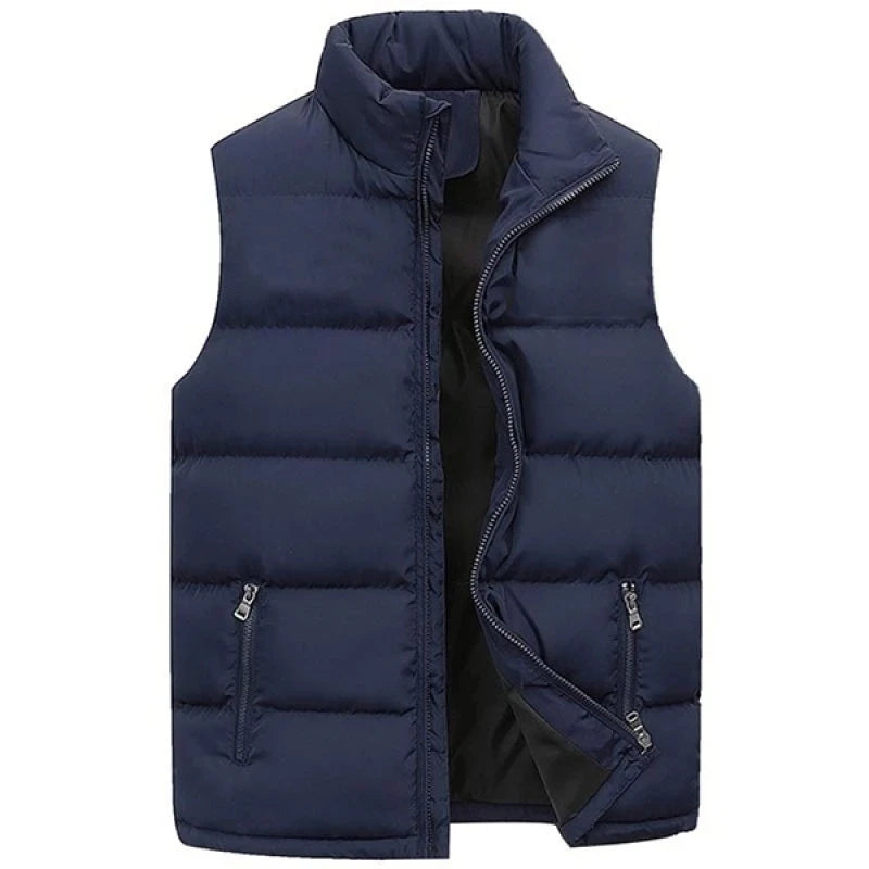 Chaleco para hombre, chaqueta cálida sin mangas, abrigo impermeable con cremallera para invierno, chaleco informal con cuello levantado para otoño, ropa de marca