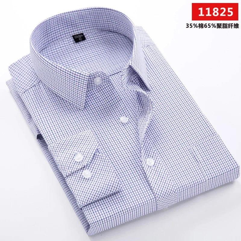 Men's long-sleeved shirt loose version flat hem striped business formal middle-aged and elderly straight shirt