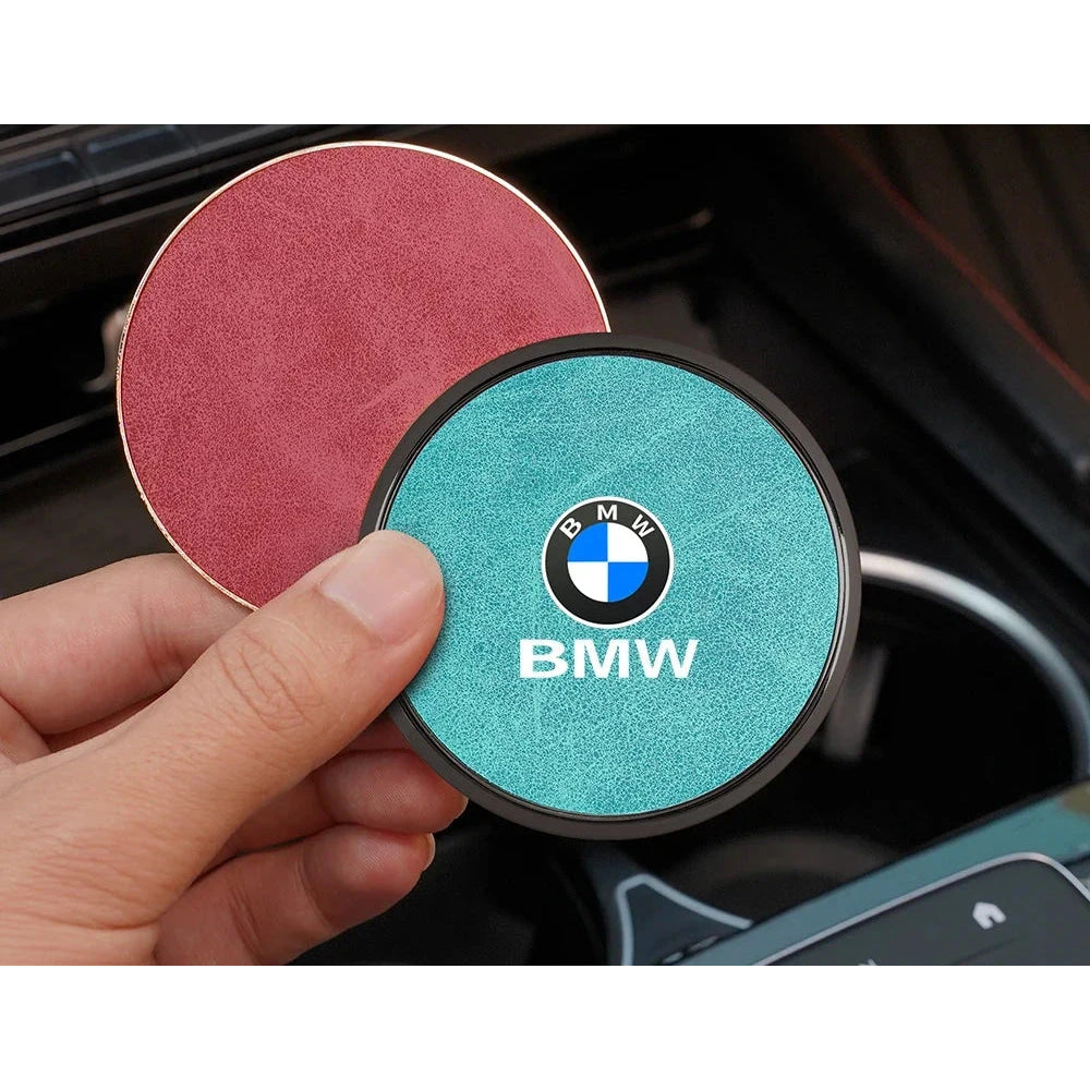 2Pcs Leather Car Coaster Anti-slip Mat Cup Holder Pad For BMW X1 X2 X3 X4 X5 X6 X7 1 3 5 6 7 Series E60 E90 E70 G20 G30 G7