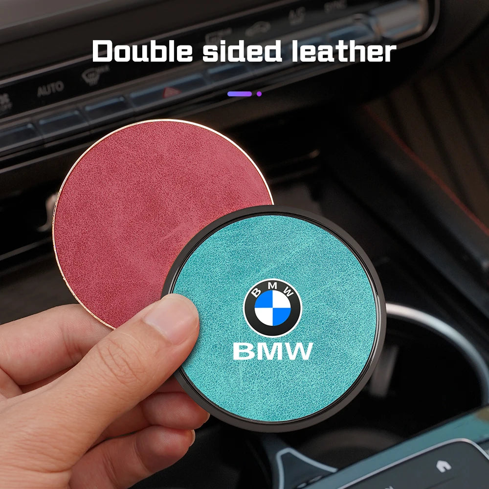 2Pcs Leather Car Coaster Anti-slip Mat Cup Holder Pad For BMW X1 X2 X3 X4 X5 X6 X7 1 3 5 6 7 Series E60 E90 E70 G20 G30 G7