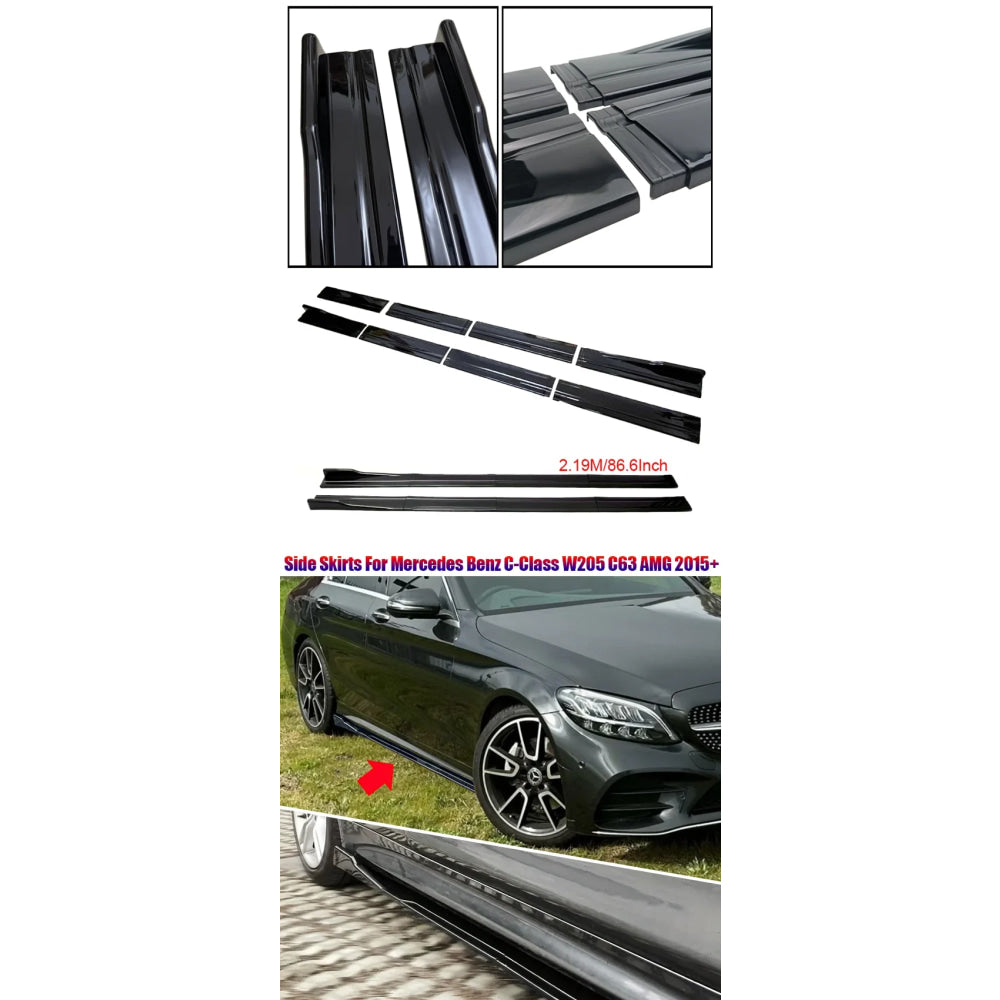 For 2015+ Mercedes-Benz Accessories W205 C63 C43 4Doors AMG C-Class Side Skirt Extension Diffusor 8Pcs ABS Lip