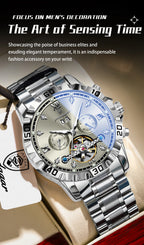 POEDAGAR Luxury Men Wristwatch Hollow Tourbillon Luminous Date Week Man Clock Automatic Mechanical Stainless Steel Men's Watches