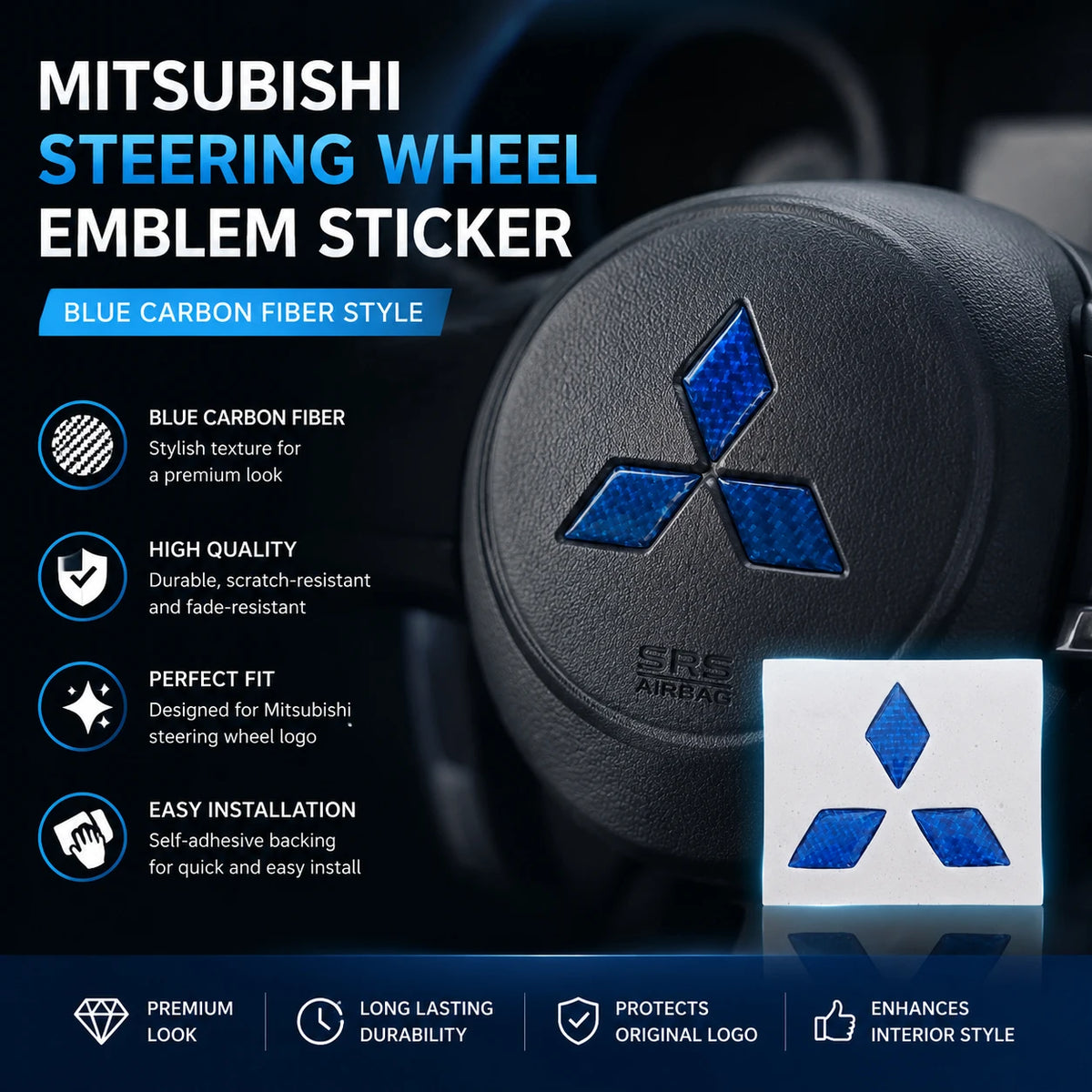 1pcs 3D Mitsubishi Carbon Fibre Steer Wheel Emblem Car Steering Wheel Sticker Car Interior Emblem Car Styling Accessories