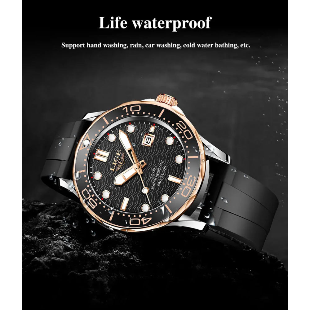 LIGE Men Watch Business Date Watch for Men Luxury Sport Quartz Watches Waterproof Luminous Silicone Wristwatch Relogio Masculino