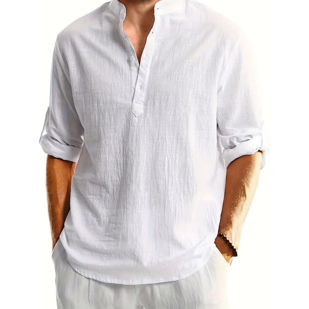 Camisa de lino de manga larga de moda casual para hombres Ropa de hombre transpirable cómoda y elegante
