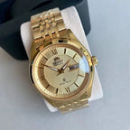 Orient Two-Tone Automatic Watch Multi-Color Dial Roman Numerals Day-Date Steel Band 50M Water Resistant Men's Classic Wristwatch
