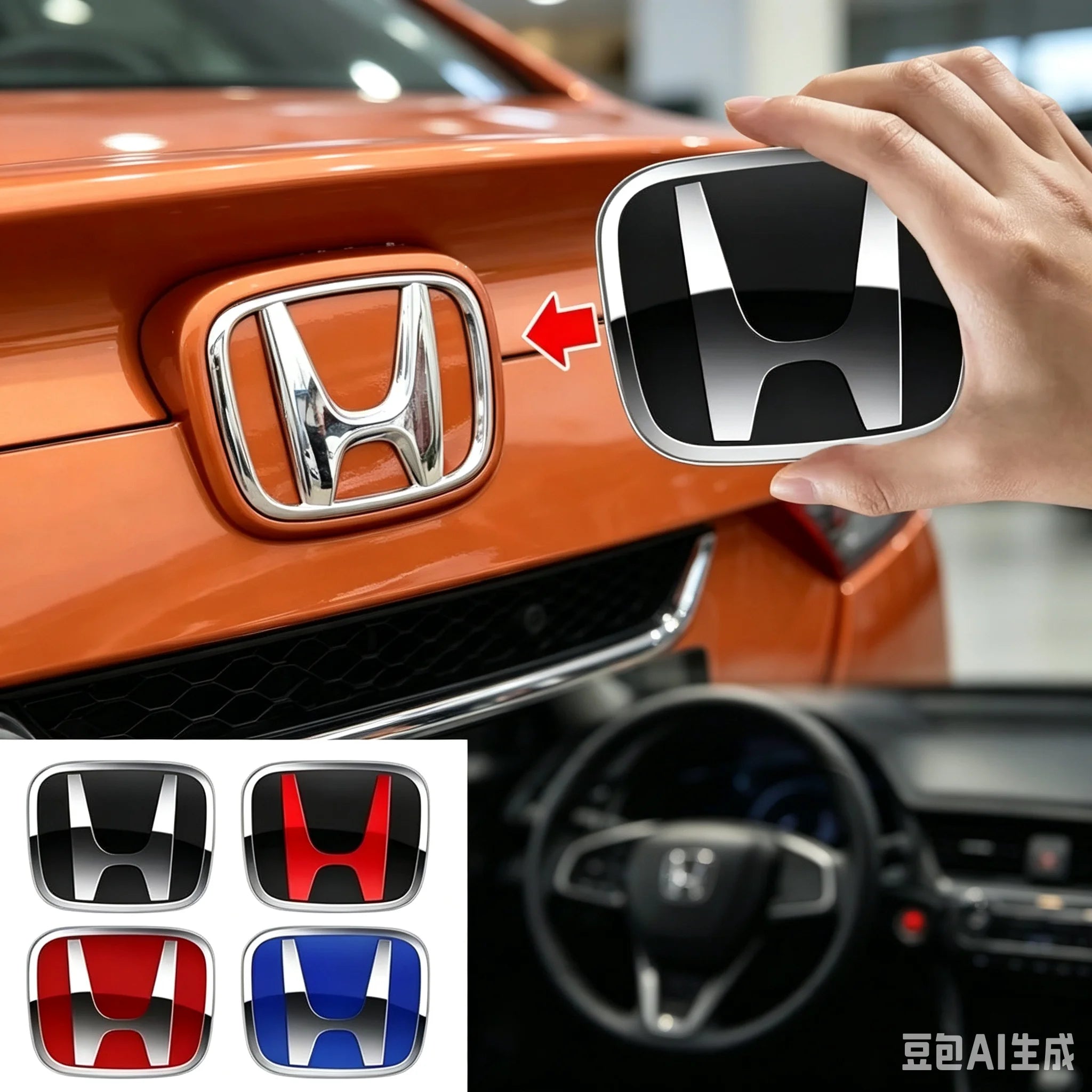 3D Chrome 'H' Emblem for Honda - Steering Wheel Badge ABS Car Front Grill Trunk Sticker Auto Styling Accessories