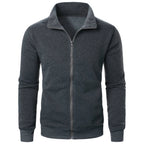Chaqueta deportiva informal con cuello levantado y cremallera para hombre, top de color sólido para hombre