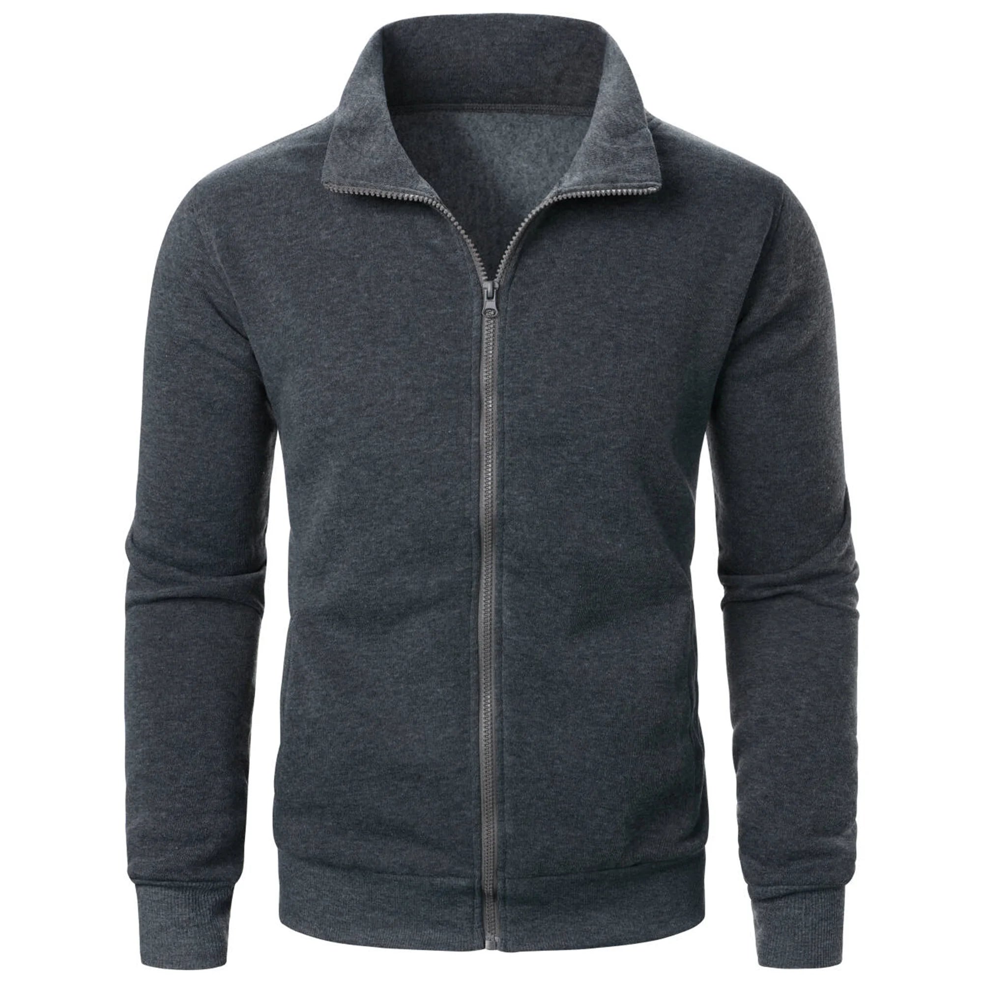 Chaqueta deportiva informal con cuello levantado y cremallera para hombre, top de color sólido para hombre