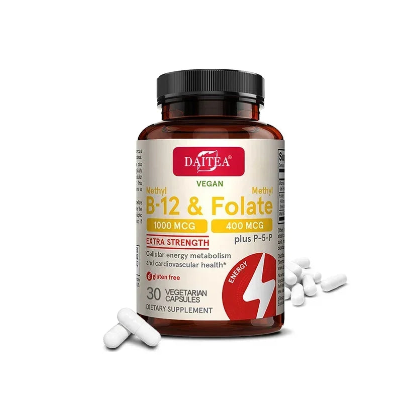 Folic Acid Supplement - Contains Vitamin B6, B12, Promotes Heart Health, Nervous System Health, Energy, and Immunity