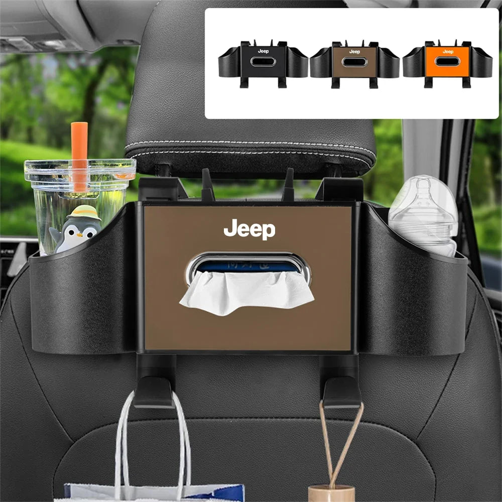 Car Backseat Tissue Organizer Cup Holder Accessories For Jeep Wrangler Renegade Compass Gladiator Cherokee Grand Patriot Libert