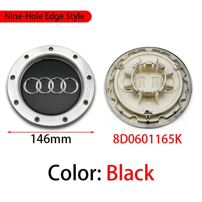 ABS 14.6CM 9 Hole Black Gray Hub Cap For Audi TT A2 A3 A8 S6 Q7 RS6 Badge Logo Hub Cap Accessories Car Large Hub Center
