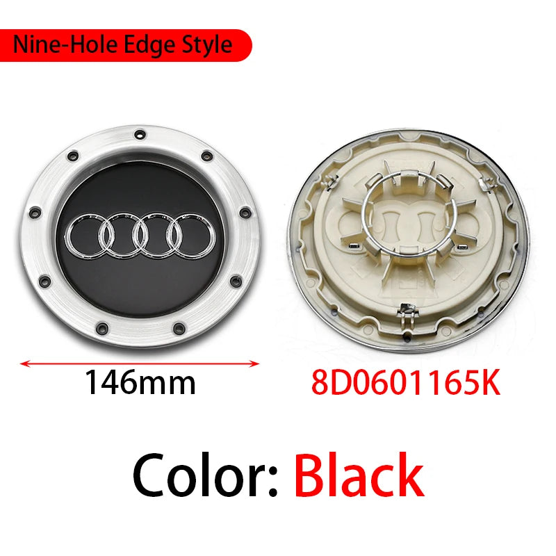 ABS 14.6CM 9 Hole Black Gray Hub Cap For Audi TT A2 A3 A8 S6 Q7 RS6 Badge Logo Hub Cap Accessories Car Large Hub Center