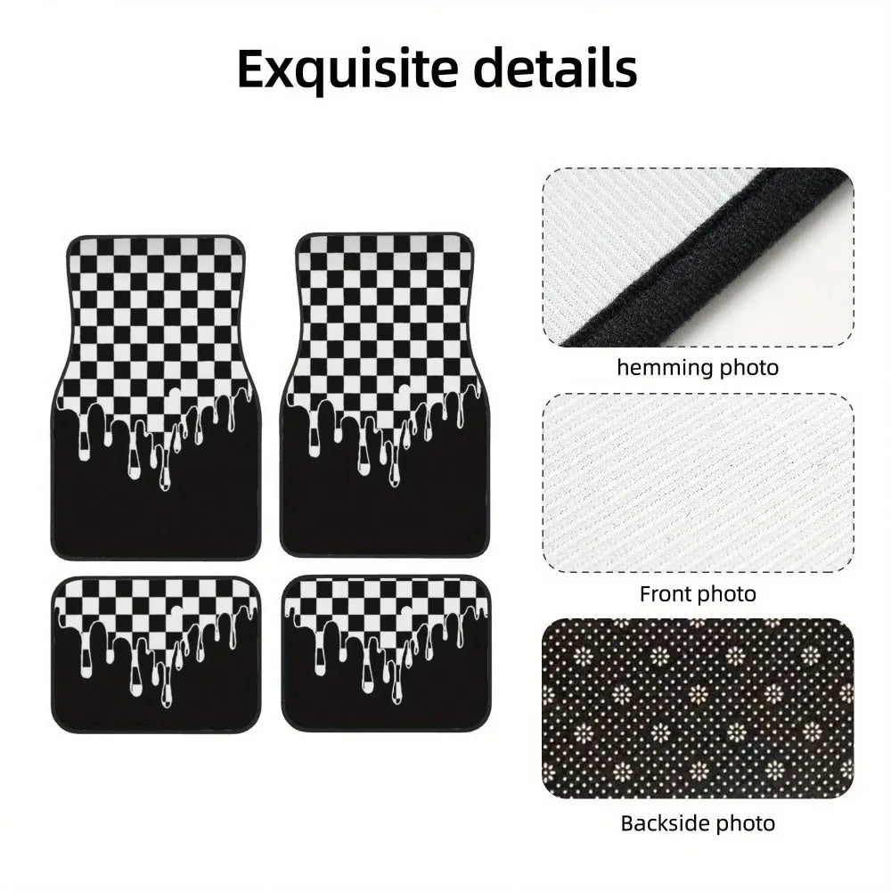 4pcs car floor mat, plaid design - stylish and durable, anti-fouling, suitable for all vehicles, including front and rear seats