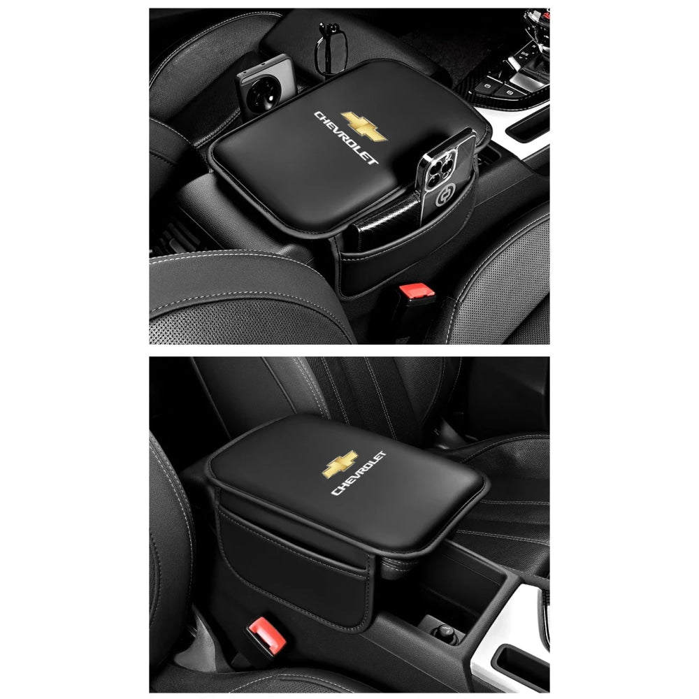 Car Armrest Cushion Leather Arm Rest Box Pad With Storage Bag For Chevrolet Corvette Montana TrailBlazer Silverado Traverse Bolt