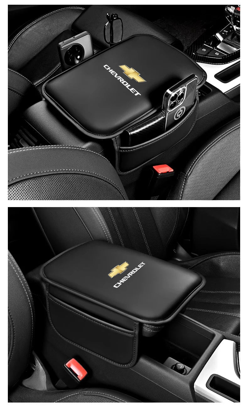 Car Armrest Cushion Leather Arm Rest Box Pad With Storage Bag For Chevrolet Corvette Montana TrailBlazer Silverado Traverse Bolt