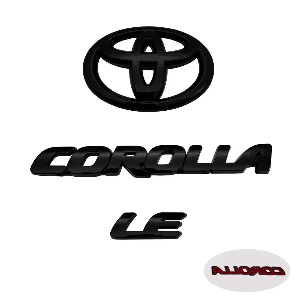 3PCS ABS car logo Glossy Black Overlay EMBLEM for Toyota COROLLA 2020-2024 SEDAN SE LE PT948 FIT SEDAN ONLY trunk car accessory