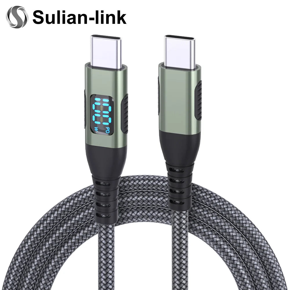 100W Nylon USB Type C Super Fast Charging Cable For Samsung Xiaomi Huawei Honor LED Digital Display USB C Charger Data Cord