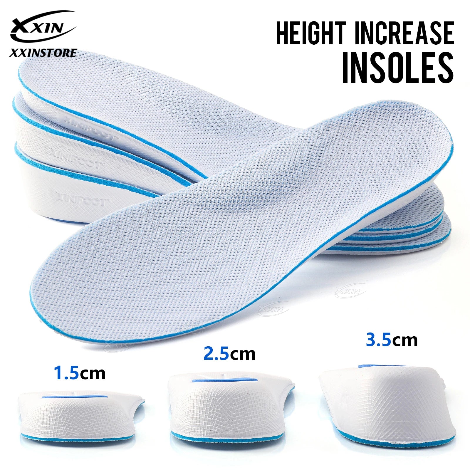 Plantillas de espuma viscoelástica para aumento de altura, almohadillas para zapatos, talla 35-46, 1,5/2,5/3,5 cm, para hombre y mujer