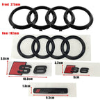 273mm 192mm Car Styling Hood Front Bonnet Grill Rear Trunk Emblem Badge Stickers Glossy Black Accessories For Audi S6 2020-2023