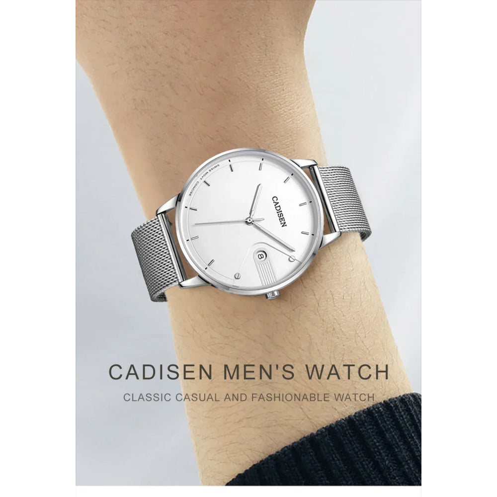 CADISEN Swiss Ronda 715 Quartz Watch Mans 7MM Ultra-thin Dial Sapphire Luminous Stainless Steel Milano Mesh Strap Watches Men