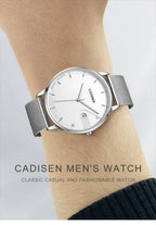 CADISEN Swiss Ronda 715 Quartz Watch Mans 7MM Ultra-thin Dial Sapphire Luminous Stainless Steel Milano Mesh Strap Watches Men