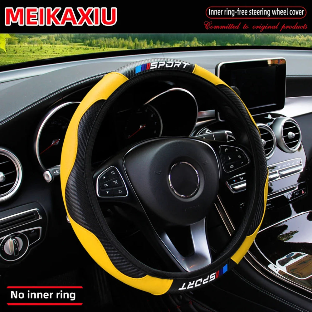 Protector deportivo de cuero y fibra de carbono para volante, accesorio decorativo Universal sin montura para volante de coche de 14,5-15 pulgadas