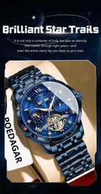 POEDAGAR Luxury Men Wristwatch Fashion Date Hollow Tourbillon Man Clock Automatic Mechanical Stainless Steel Men's Watches Reloj