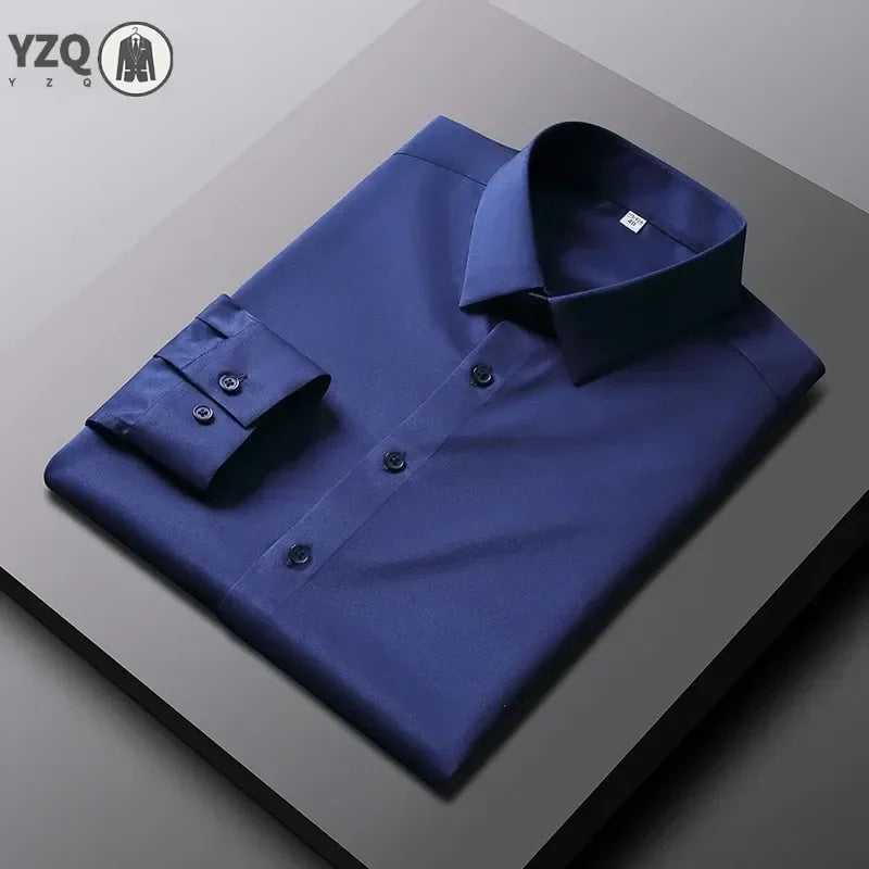 Camisa de color sólido de manga larga informal y de moda para hombre Top de negocios sin planchar y resistente a las arrugas