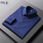 Camisa de color sólido de manga larga informal y de moda para hombre Top de negocios sin planchar y resistente a las arrugas
