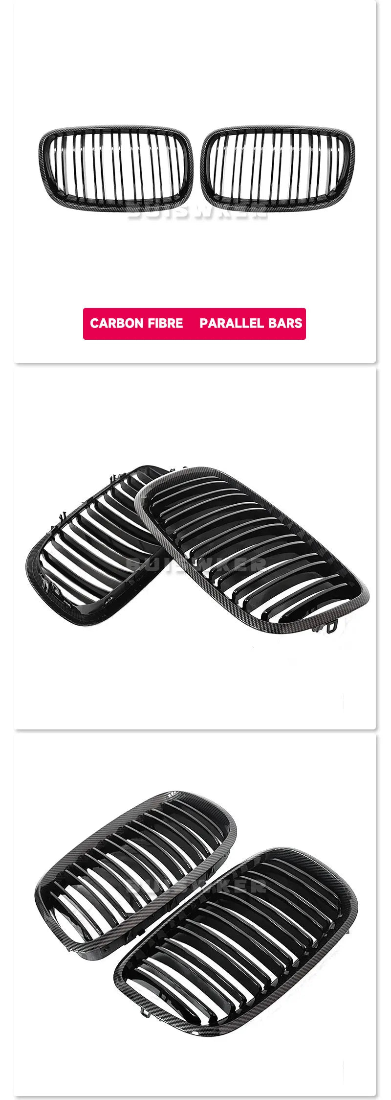 1 Pair Front GrillesFor BMW X5/X6 E70 E71 2008-2014 Gloss Matte Black Kidney Grill Carbon Fiber Replacement Front Bumper Grilles