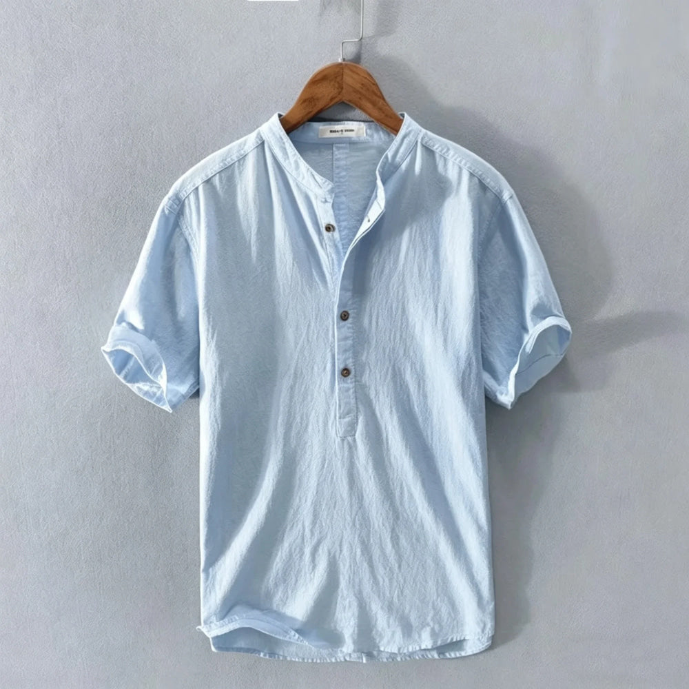 New Cotton Linen Shirts for Men Casual Shirts Lightweight  Short  Sleeve Henley Beach Shirts Hawaiian T Shirts for Men