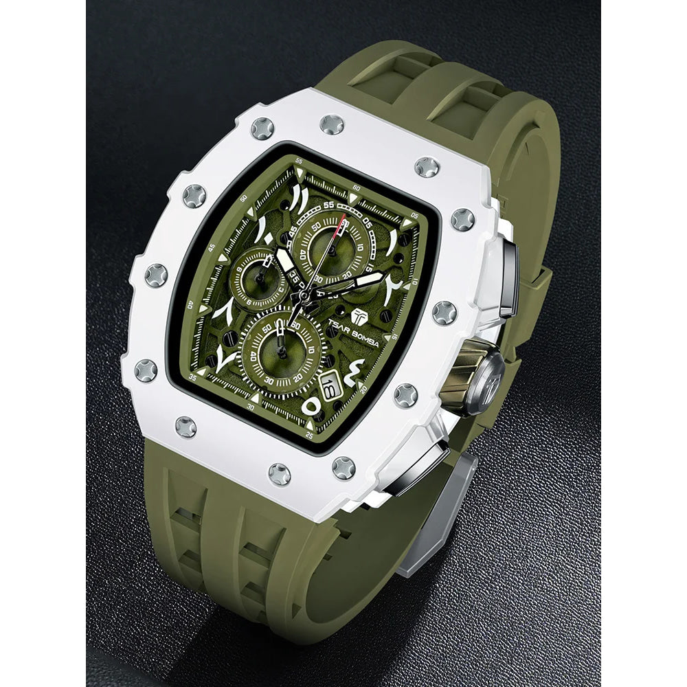 TSAR BOMBA Watch for Men Luxury Brand Tonneau Design Waterproof Clock Stainless Steel Wristwatch Fashion Rectangle Mens Watch