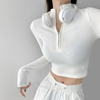Solid Color Casual T-shirt Women Long Sleeve Turtleneck Crop Tops Sexy Simple Style Party Club 2023 Spring Summer New T-shirts