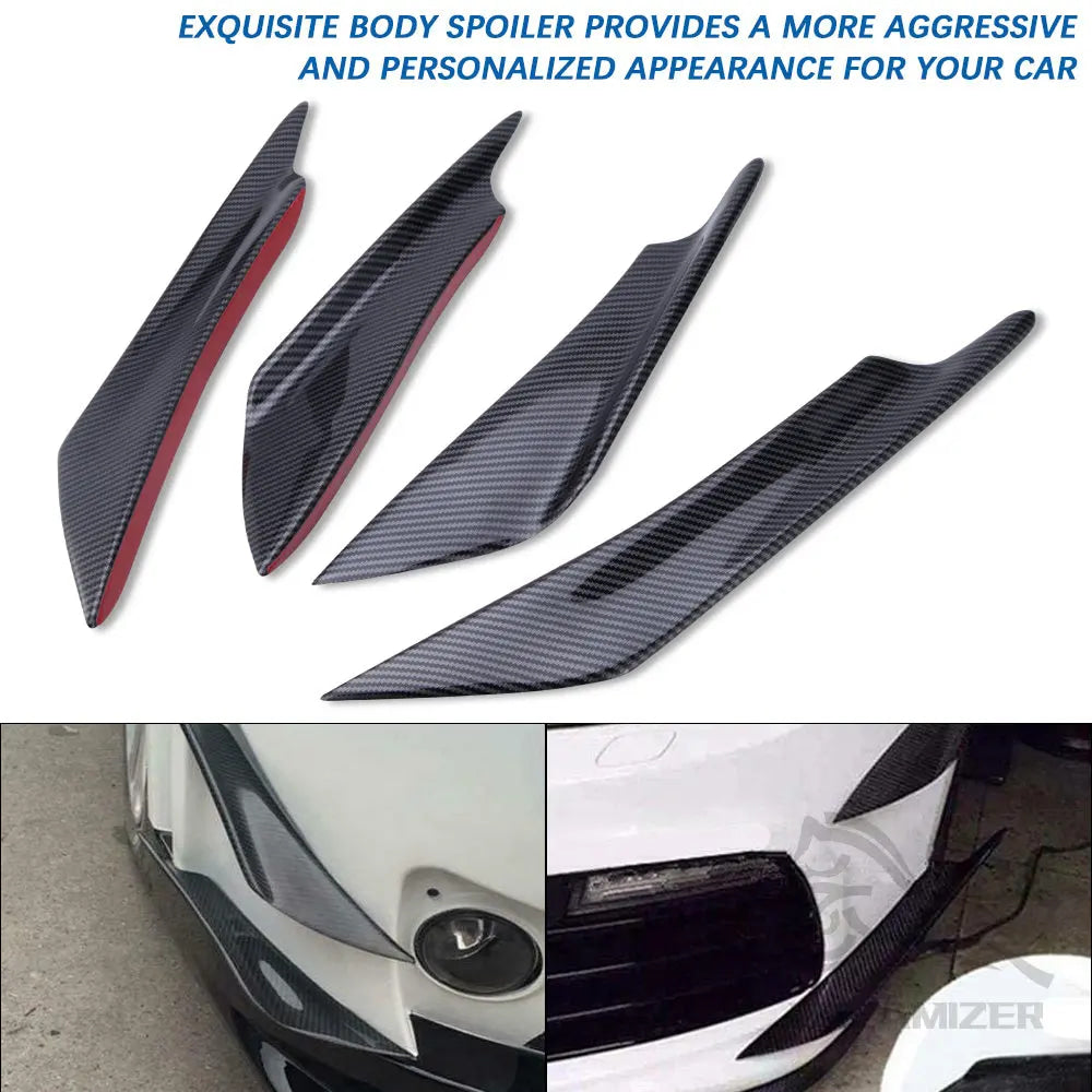 4pcs Front Bumper Side Canards Splitter Fins Universal Spoilers Carbon Fiber Car Door Anti-collision Belt Bumper Guard
