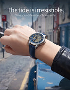 Men automatic watch luxury rome mechanical watches waterproof skeleton noctilucent leather mens watch choice of gift giving