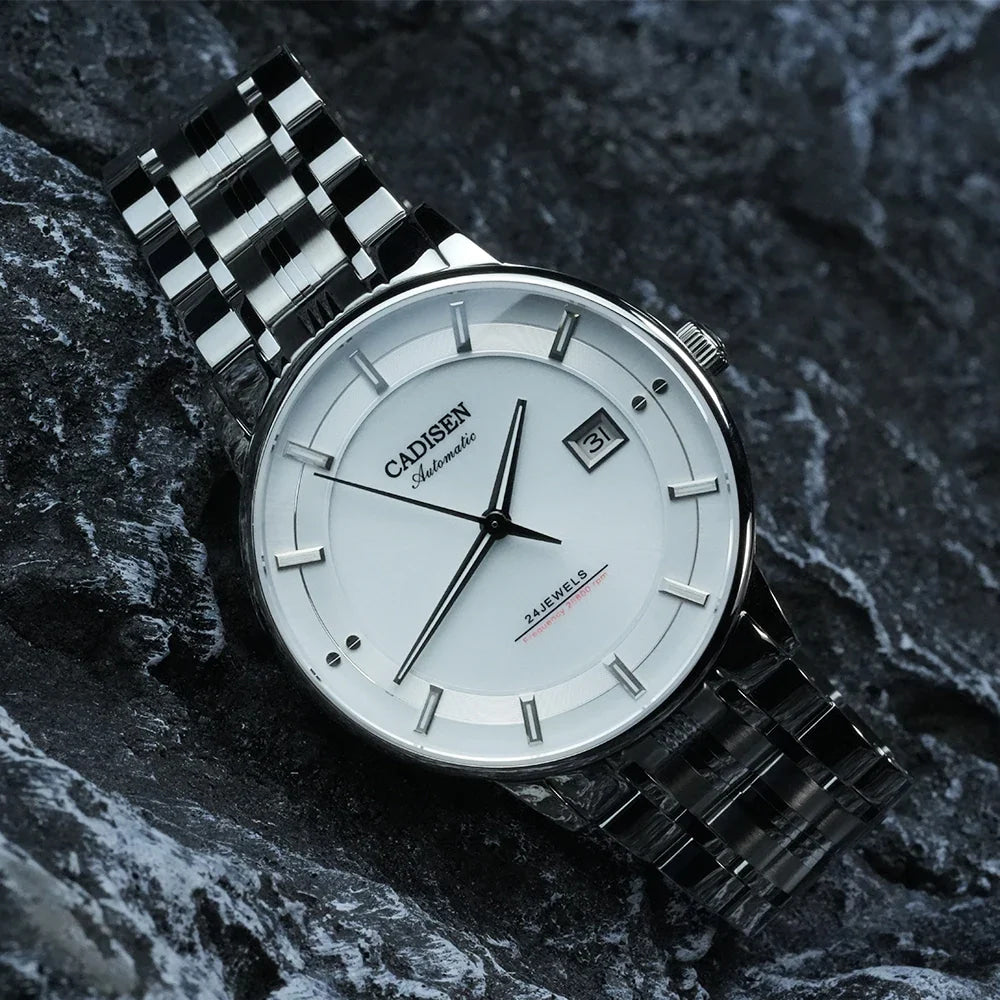 CADISEN Automatic Mechanical Ultra-thin Wriswatch MIYOTA 9015 Top Brand Luxury Curved Single-dome Sapphire Crystal Watch Man