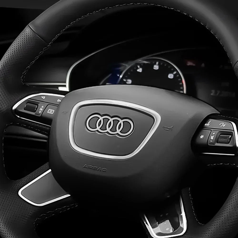 Audi Automobile Steering Wheel Logo Bright Frame Strip Electroplated Sticker Emblem For A3 A4 B8 8P B9 8V A5 A6 C7 A7 Q3 Q5 Q7