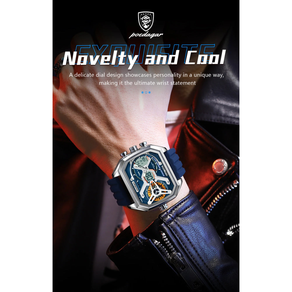 POEDAGAR Top Luxury Men Clock LED Calendar Week Luminous Man Wristwatch Electronic Rectangle Silicone Strap Quartz Men's Watches