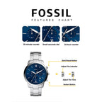 FOSSIL FS5792 Mens Quartz Watch 44mm Blue Sunray Dial Stainless Steel Chronograph Sport Business Wristwatch Relogio Masculino
