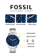 FOSSIL FS5792 Mens Quartz Watch 44mm Blue Sunray Dial Stainless Steel Chronograph Sport Business Wristwatch Relogio Masculino