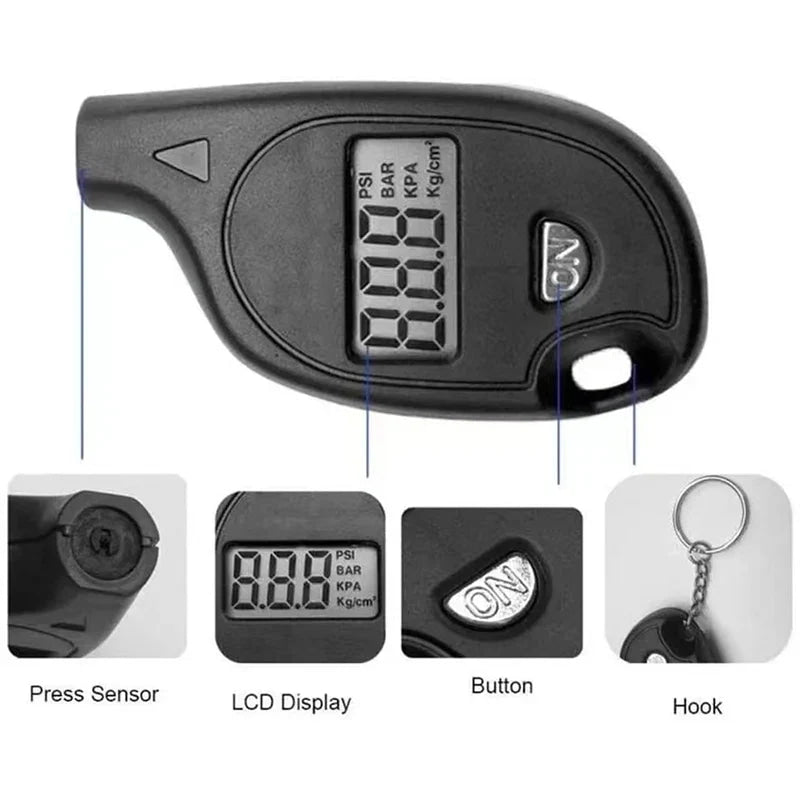 Medidor de neumáticos Digital con pantalla LCD, medidor de presión de aire para neumáticos de motocicleta, herramientas de prueba de alarma de seguridad para neumáticos de coche