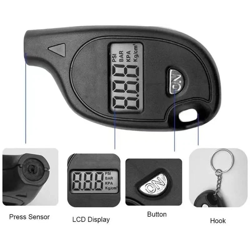 Medidor de neumáticos Digital con pantalla LCD, medidor de presión de aire para neumáticos de motocicleta, herramientas de prueba de alarma de seguridad para neumáticos de coche