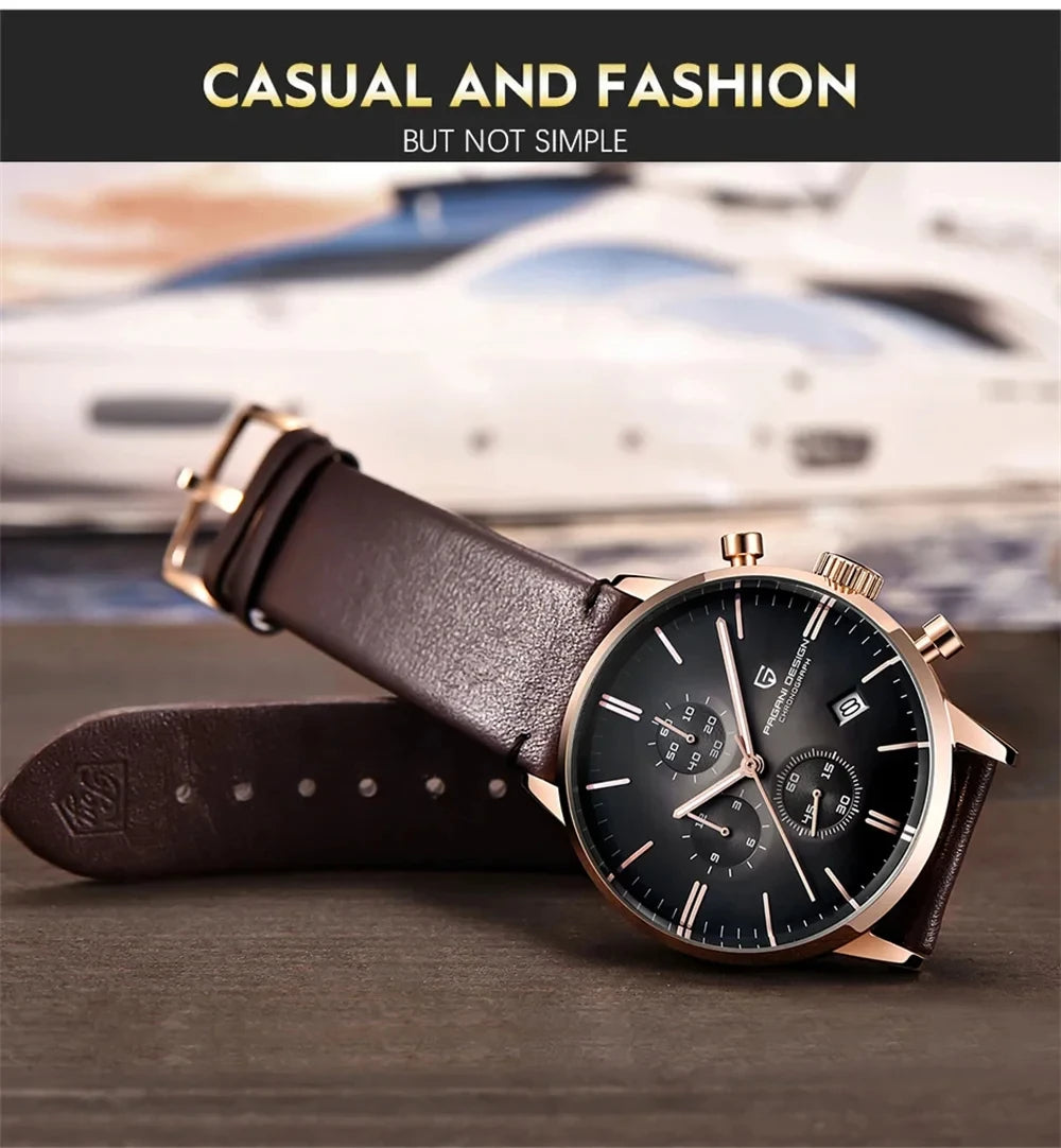 Pagani Design Fashion Luxury Men's Quartz Chronograph Watch Japan VK67 Movement Leather Strap Large Calendar PD-2720K reloj