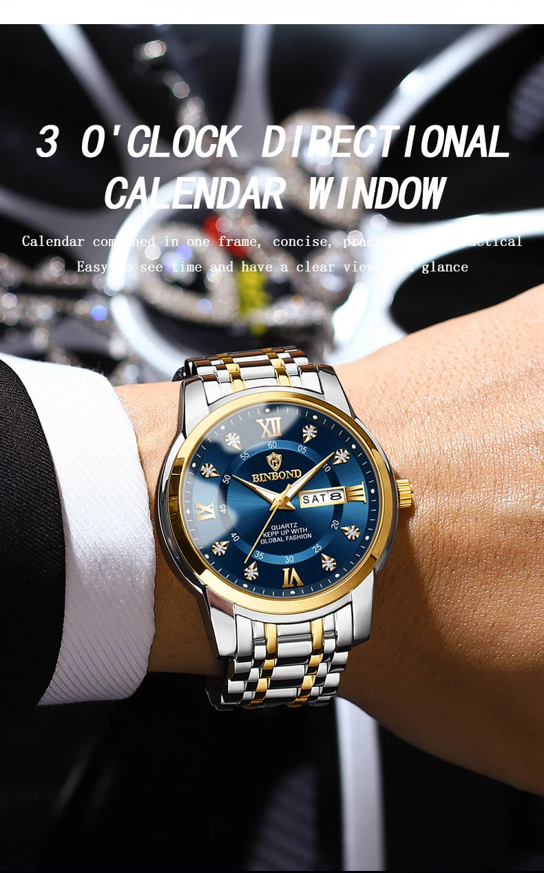 BINBOND Top Brand Luxury Fashion Watch Men 3ATM Waterproof Date Clock Sport Watches Mens Quartz Wristwatch Relogio Masculino
