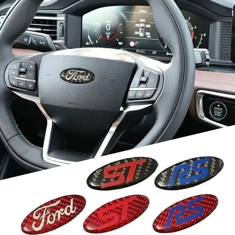 Epoxy Carbon Car Steering Wheel Sticker for Ford Focus Transit Edge Kuga Escape Fiesta Ranger Fusion Mondeo F150 F250 Roush